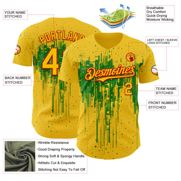 Custom Yellow Red-Grass Green Dripping Splatter Paint Authentic Baseball Jersey