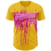 Custom Yellow Deep Pink-White Dripping Splatter Paint Authentic Baseball Jersey