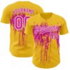 Custom Yellow Deep Pink-White Dripping Splatter Paint Authentic Baseball Jersey