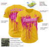 Custom Yellow Deep Pink-White Dripping Splatter Paint Authentic Baseball Jersey