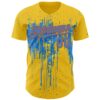 Custom Yellow Powder Blue-Orange Dripping Splatter Paint Authentic Baseball Jersey