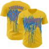 Custom Yellow Powder Blue-Orange Dripping Splatter Paint Authentic Baseball Jersey