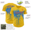 Custom Yellow Powder Blue-Orange Dripping Splatter Paint Authentic Baseball Jersey