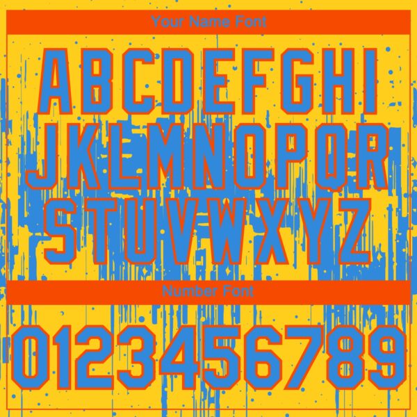 Custom Yellow Powder Blue-Orange Dripping Splatter Paint Authentic Baseball Jersey