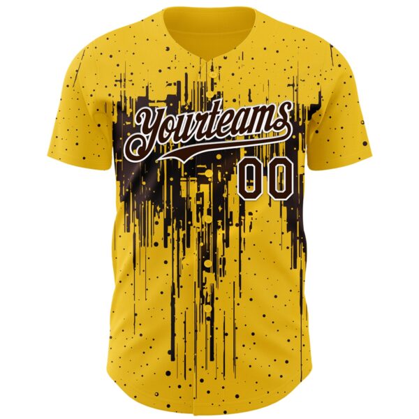 Custom Yellow Brown-White Dripping Splatter Paint Authentic Baseball Jersey