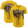 Custom Yellow Brown-White Dripping Splatter Paint Authentic Baseball Jersey