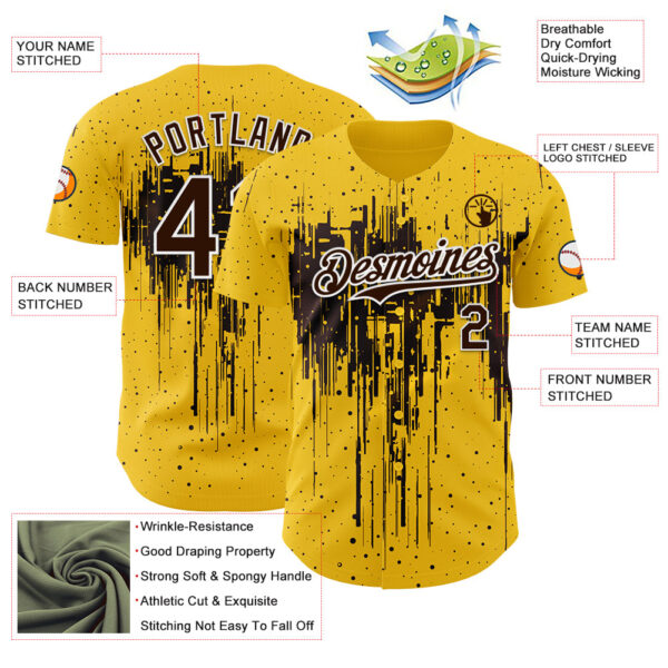 Custom Yellow Brown-White Dripping Splatter Paint Authentic Baseball Jersey