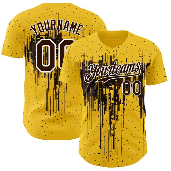 Custom Yellow Brown-White Dripping Splatter Paint Authentic Baseball Jersey