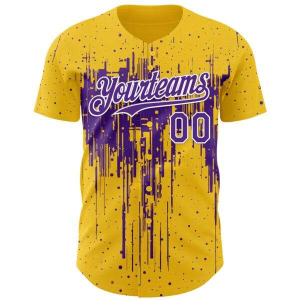 Custom Yellow Purple-White Dripping Splatter Paint Authentic Baseball Jersey