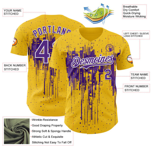 Custom Yellow Purple-White Dripping Splatter Paint Authentic Baseball Jersey