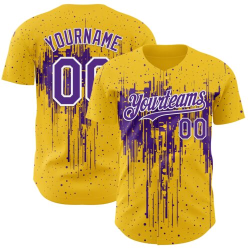 Custom Yellow Purple-White Dripping Splatter Paint Authentic Baseball Jersey