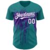 Custom Teal White-Purple Dripping Splatter Paint Authentic Baseball Jersey