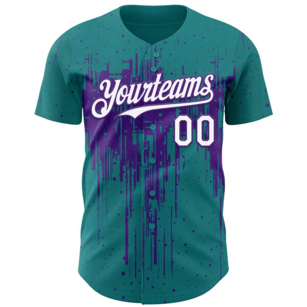Custom Teal White-Purple Dripping Splatter Paint Authentic Baseball Jersey