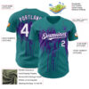 Custom Teal White-Purple Dripping Splatter Paint Authentic Baseball Jersey