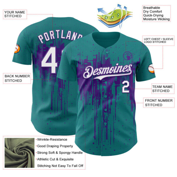 Custom Teal White-Purple Dripping Splatter Paint Authentic Baseball Jersey