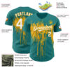 Custom Teal White-Gold Dripping Splatter Paint Authentic Baseball Jersey