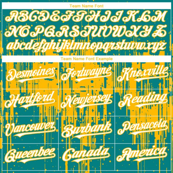 Custom Teal White-Gold Dripping Splatter Paint Authentic Baseball Jersey