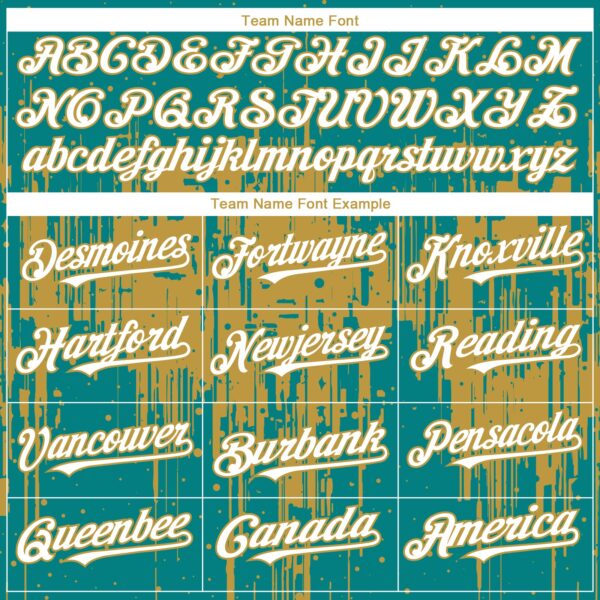 Custom Teal White-Old Gold Dripping Splatter Paint Authentic Baseball Jersey