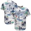 Custom White Navy 3D Pattern Design Hawaii Palm Trees Island And Sailboat Authentic Baseball Jersey