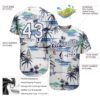 Custom White Navy 3D Pattern Design Hawaii Palm Trees Island And Sailboat Authentic Baseball Jersey