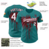Custom Teal White-Crimson Dripping Splatter Paint Authentic Baseball Jersey