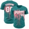 Custom Teal White-Medium Pink Dripping Splatter Paint Authentic Baseball Jersey