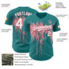 Custom Teal White-Medium Pink Dripping Splatter Paint Authentic Baseball Jersey