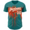 Custom Teal White-Orange Dripping Splatter Paint Authentic Baseball Jersey