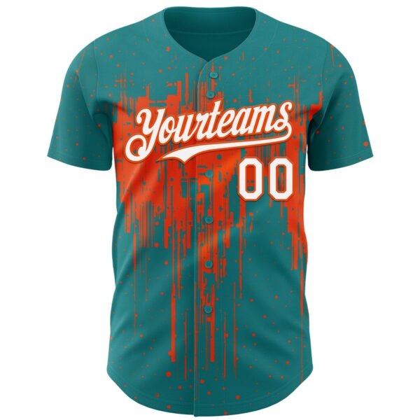 Custom Teal White-Orange Dripping Splatter Paint Authentic Baseball Jersey