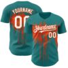 Custom Teal White-Orange Dripping Splatter Paint Authentic Baseball Jersey
