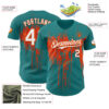 Custom Teal White-Orange Dripping Splatter Paint Authentic Baseball Jersey