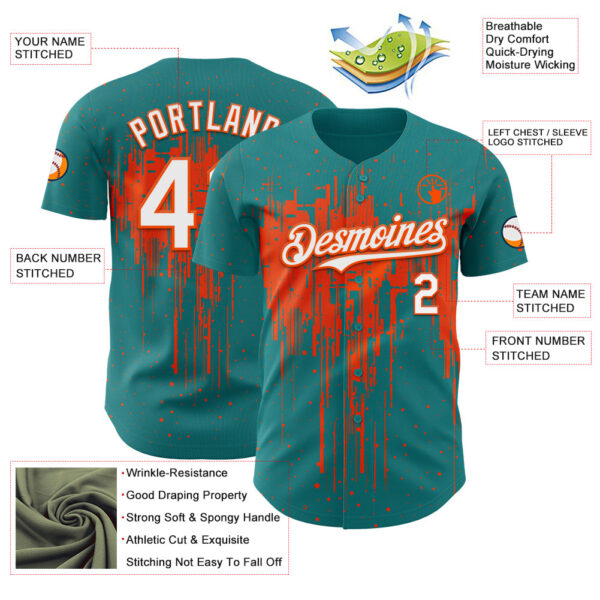 Custom Teal White-Orange Dripping Splatter Paint Authentic Baseball Jersey