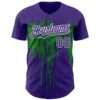 Custom Purple White-Grass Green Dripping Splatter Paint Authentic Baseball Jersey
