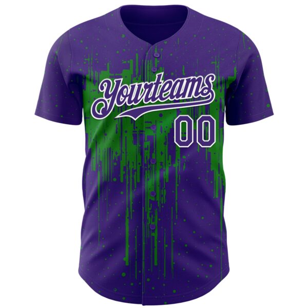 Custom Purple White-Grass Green Dripping Splatter Paint Authentic Baseball Jersey