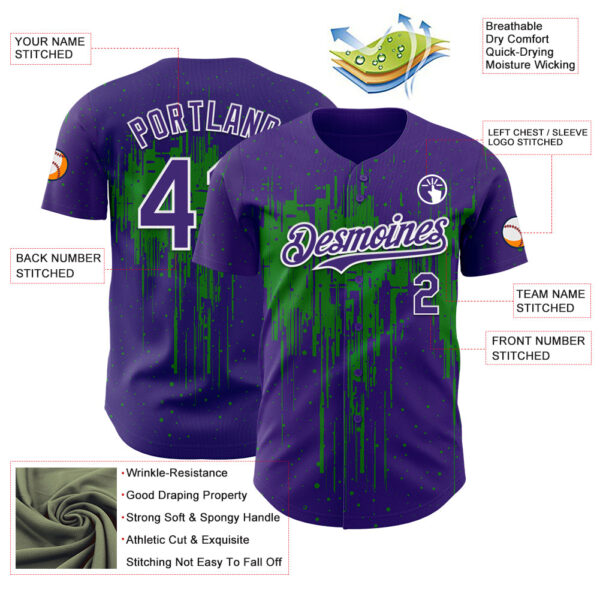 Custom Purple White-Grass Green Dripping Splatter Paint Authentic Baseball Jersey