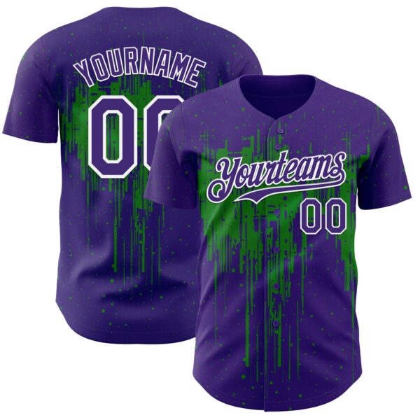 Custom Purple White-Grass Green Dripping Splatter Paint Authentic Baseball Jersey