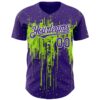 Custom Purple White-Neon Green Dripping Splatter Paint Authentic Baseball Jersey
