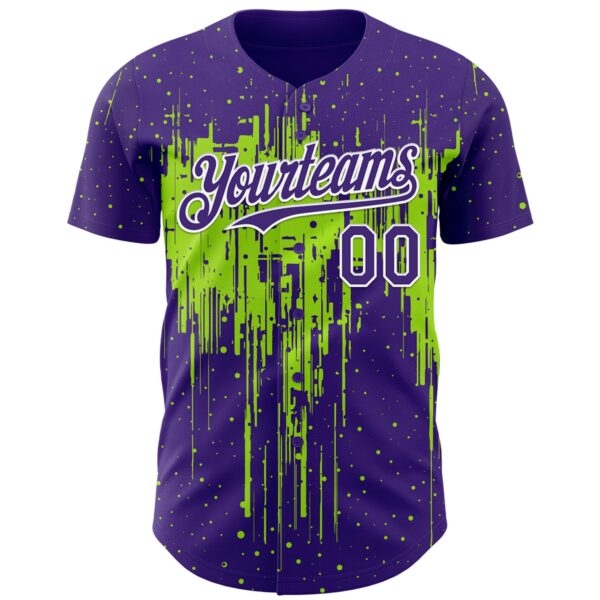 Custom Purple White-Neon Green Dripping Splatter Paint Authentic Baseball Jersey