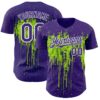 Custom Purple White-Neon Green Dripping Splatter Paint Authentic Baseball Jersey
