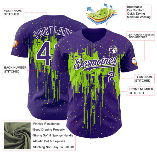 Custom Purple White-Neon Green Dripping Splatter Paint Authentic Baseball Jersey