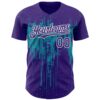 Custom Purple White-Teal Dripping Splatter Paint Authentic Baseball Jersey