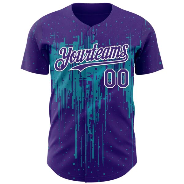Custom Purple White-Teal Dripping Splatter Paint Authentic Baseball Jersey