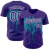 Custom Purple White-Teal Dripping Splatter Paint Authentic Baseball Jersey