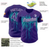 Custom Purple White-Teal Dripping Splatter Paint Authentic Baseball Jersey