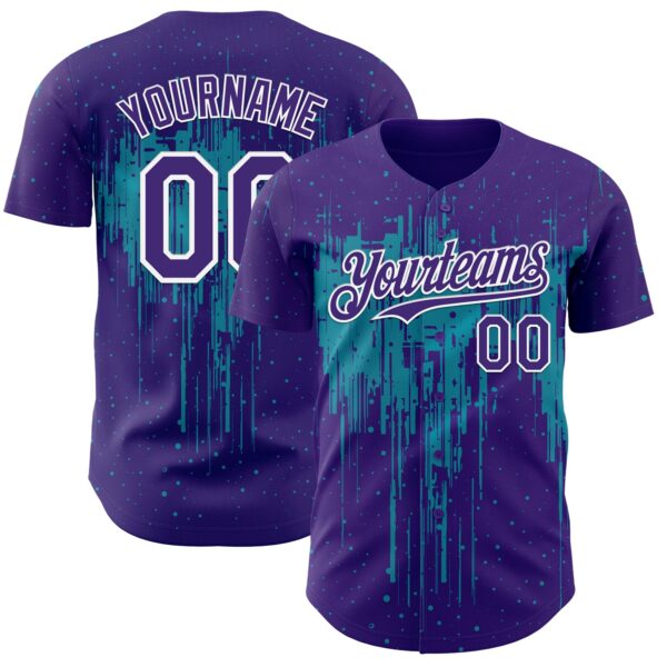 Custom Purple White-Teal Dripping Splatter Paint Authentic Baseball Jersey