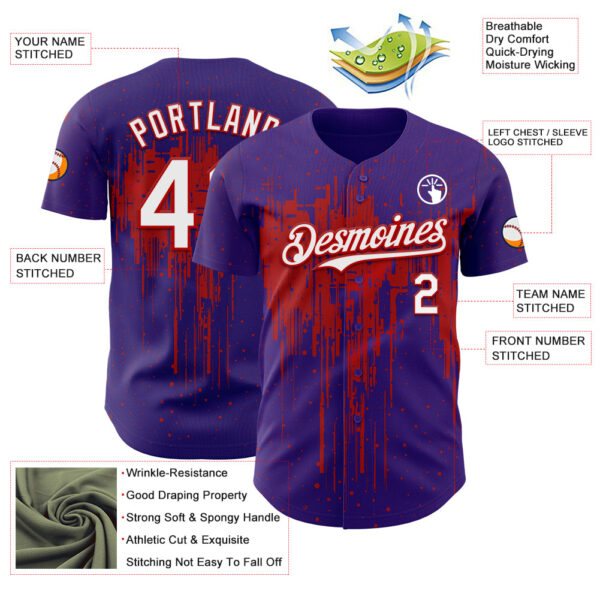 Custom Purple White-Red Dripping Splatter Paint Authentic Baseball Jersey