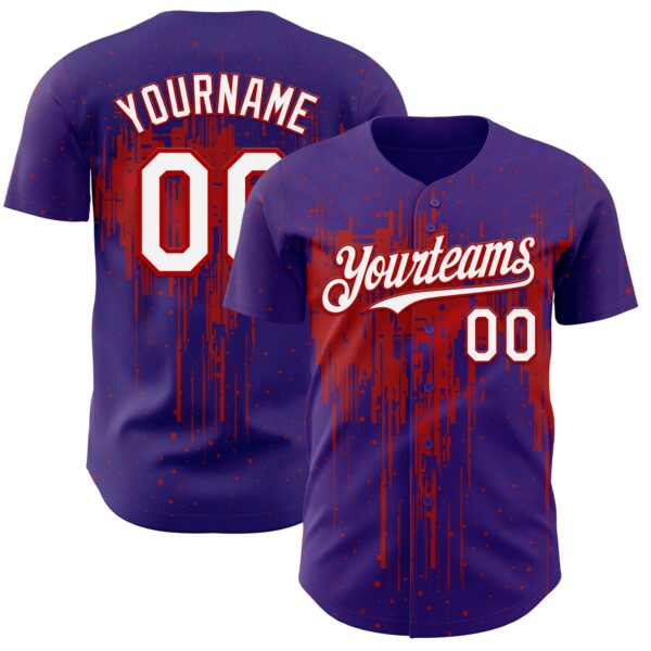 Custom Purple White-Red Dripping Splatter Paint Authentic Baseball Jersey