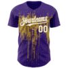Custom Purple White-Old Gold Dripping Splatter Paint Authentic Baseball Jersey