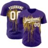 Custom Purple White-Old Gold Dripping Splatter Paint Authentic Baseball Jersey