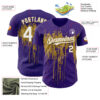 Custom Purple White-Old Gold Dripping Splatter Paint Authentic Baseball Jersey